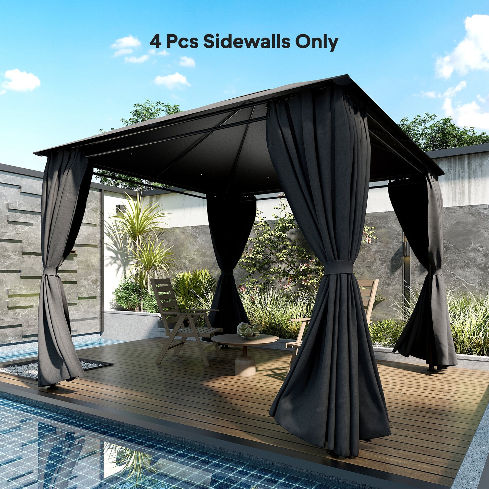 3 X 3 M Gazebo Replacement Curtains Privacy Panel Set, 4 Panels | Dark Grey