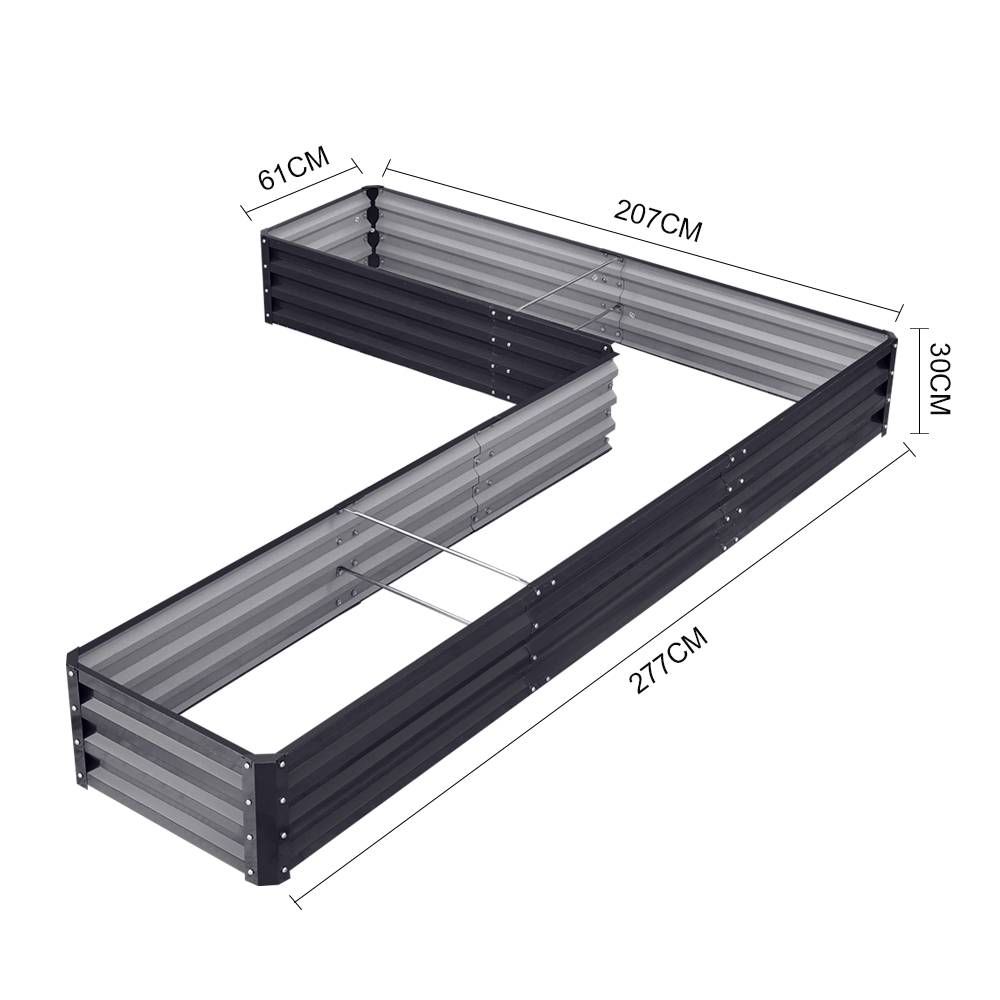 L-shaped Galvanized Steel Raised Garden Bed Raised Planter Box | Charcoal Black