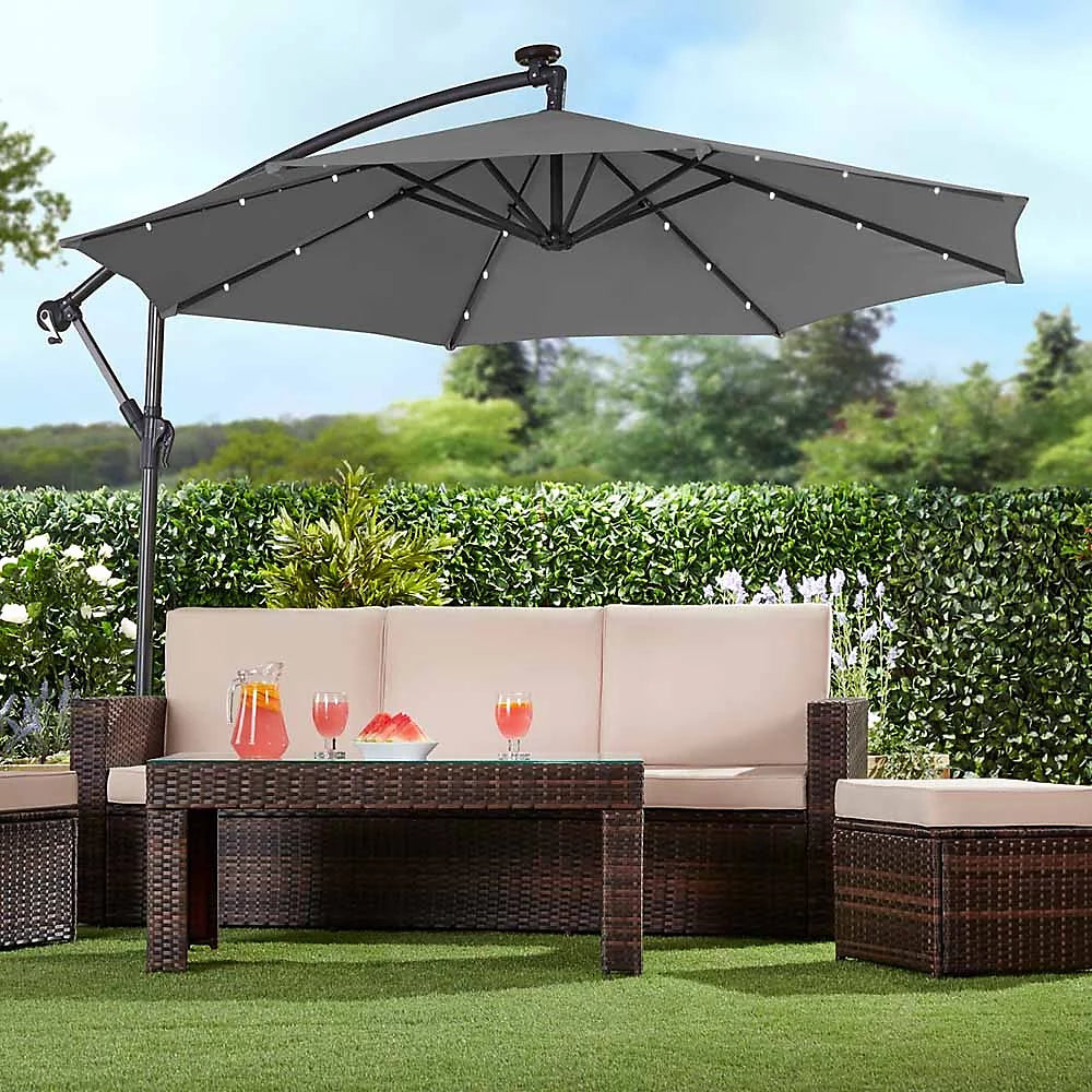 Solar LED Cantilever Parasol | Charcoal