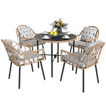 5 Piece Patio Rattan Dining Set, Removable Cushions | Brown