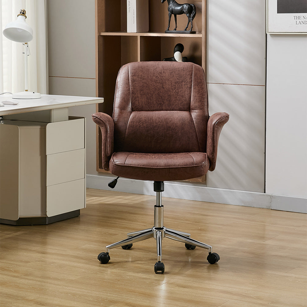 Retro-style Pu Leather Office Chair With Armrests And Casters