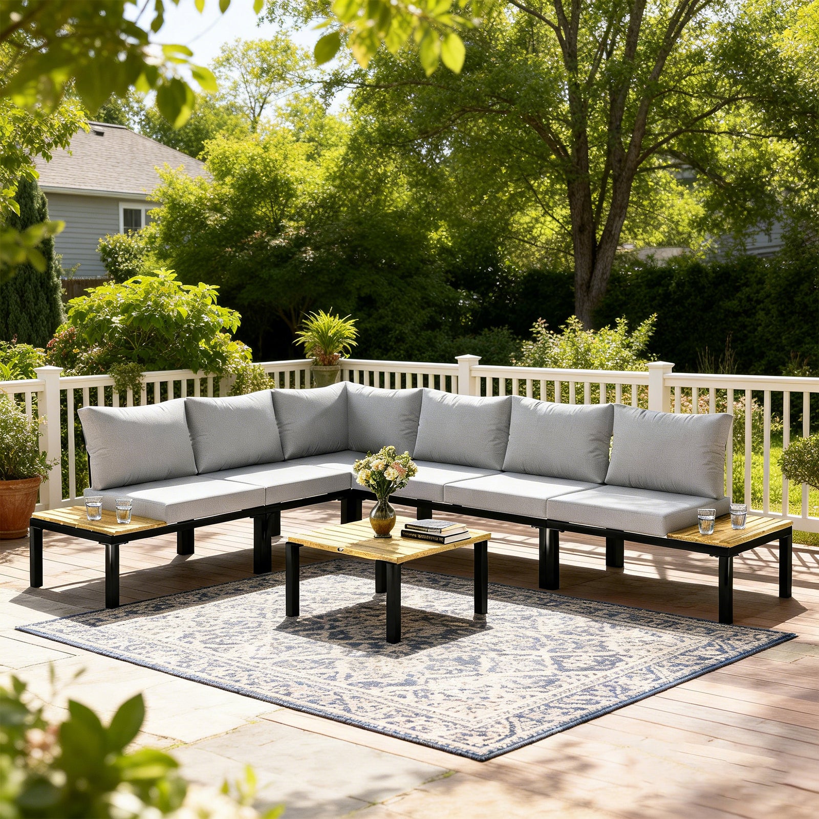 Garden Furniture Set, 6 Piece Corner Sofa Set With Coffee Table