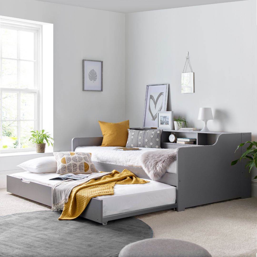 Tyler Guest Bed And Trundle With Memory Foam Mattresses | Single | Grey