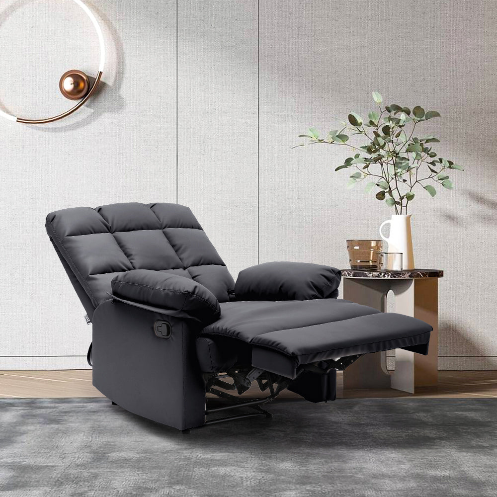 Faux Leather Recliner Armchair Modern Upholstered Lounge Chair With Adjustable Backrest & Footrest | Black