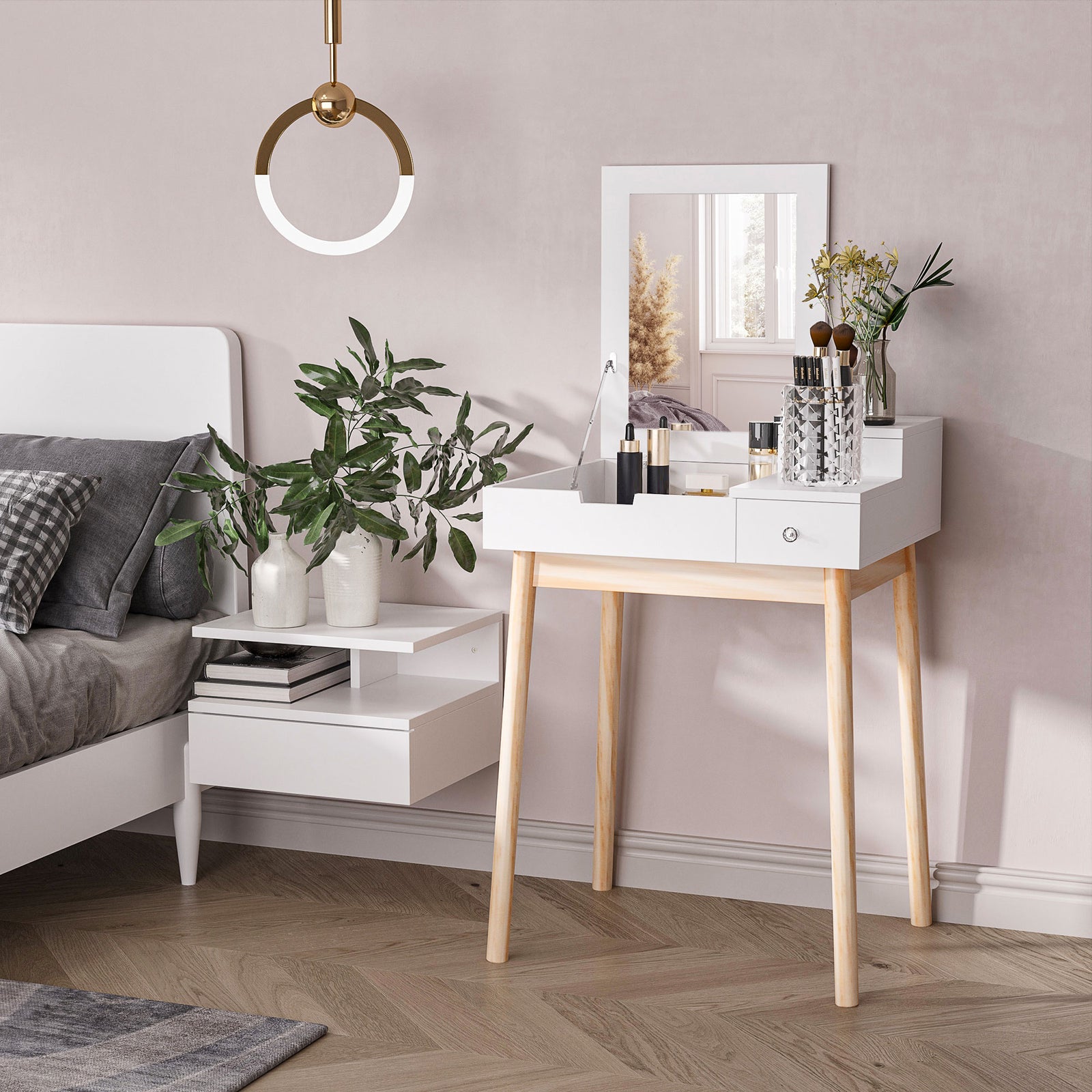 Dressing Table Desk Flip-up Mirror 2 Drawers Bedroom Makeup