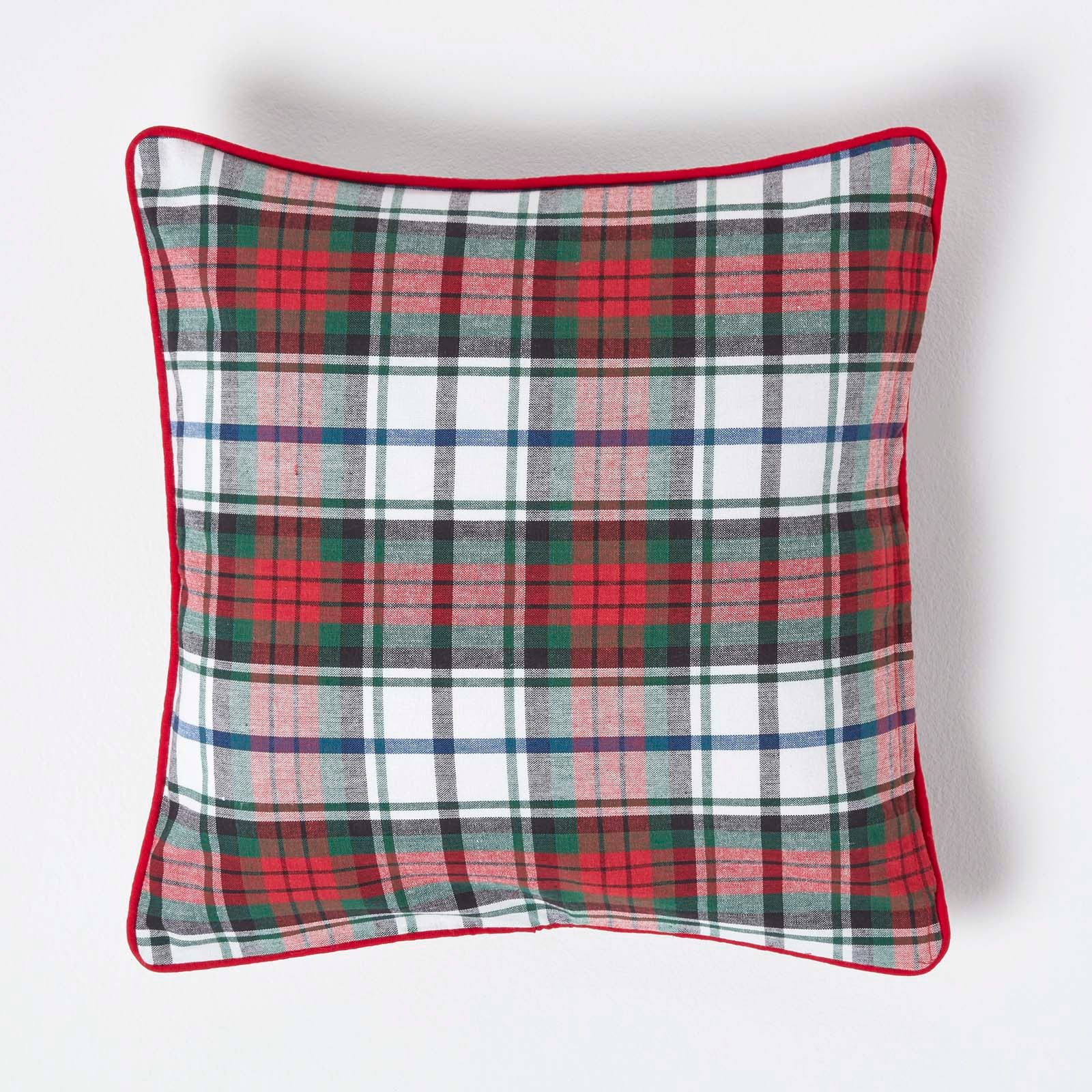 Tartan Check Cotton Cushion Cover | 45cm x 45cm | Red & White