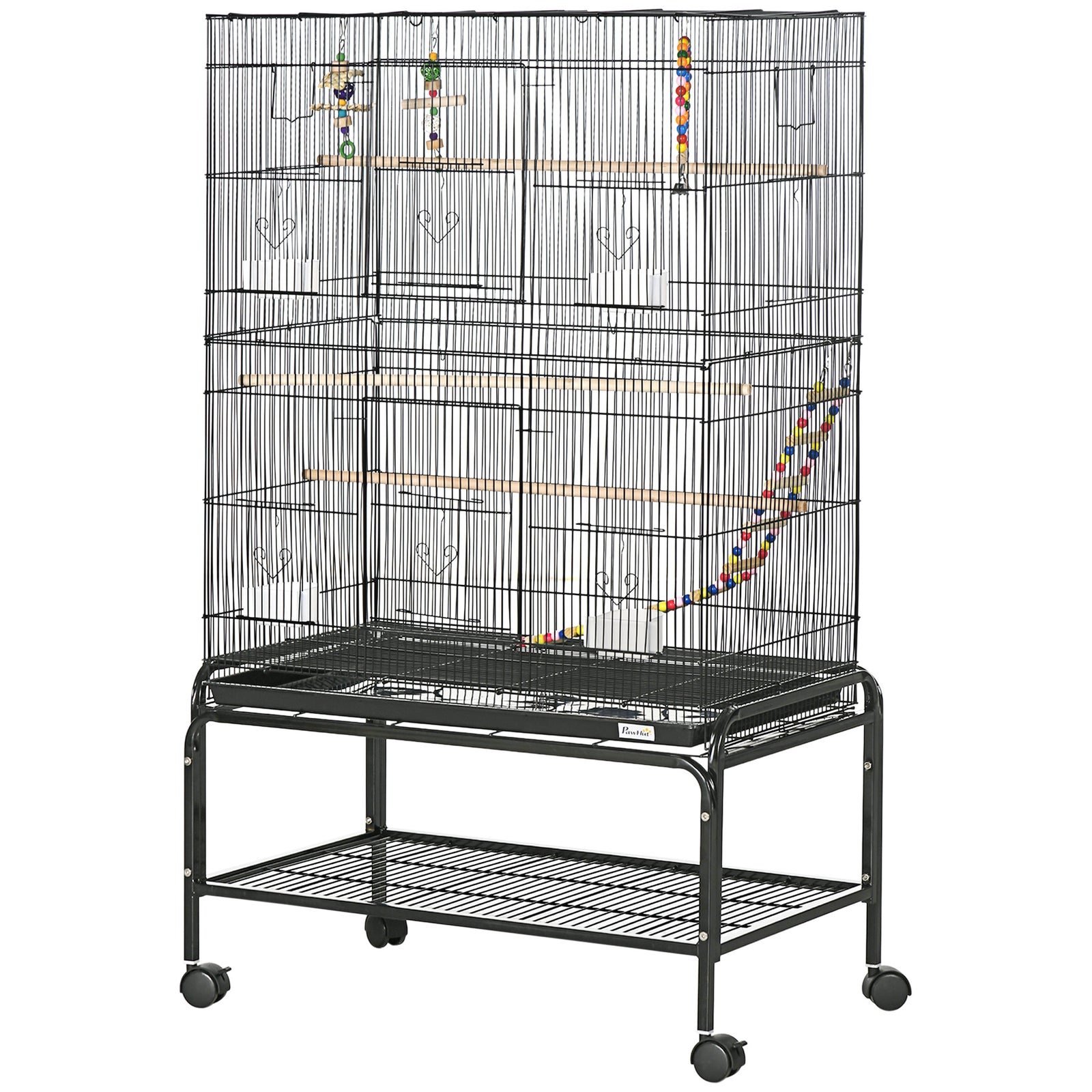 Bird Cage, With Stand, Wheels, Toys, For Budgies, Finches, Parakeets | Black