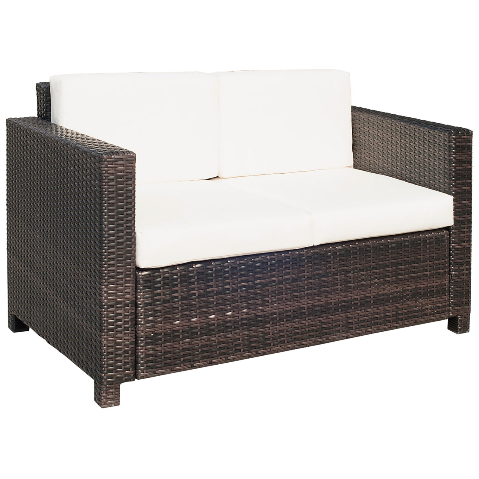 Rattan Wicker 2-seat Sofa Loveseat Padded Garden Furniture | Brown