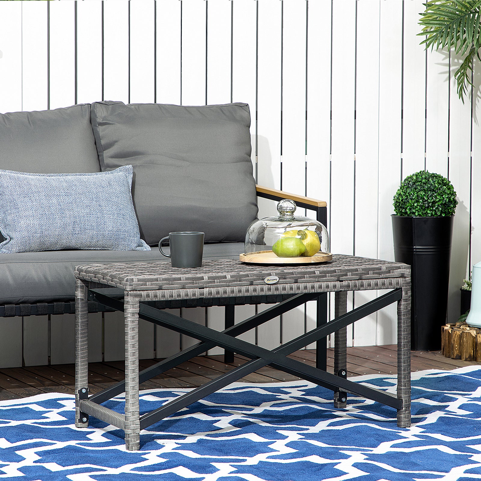 Pe Wicker Coffee Table With Woven Top, Plastic Board