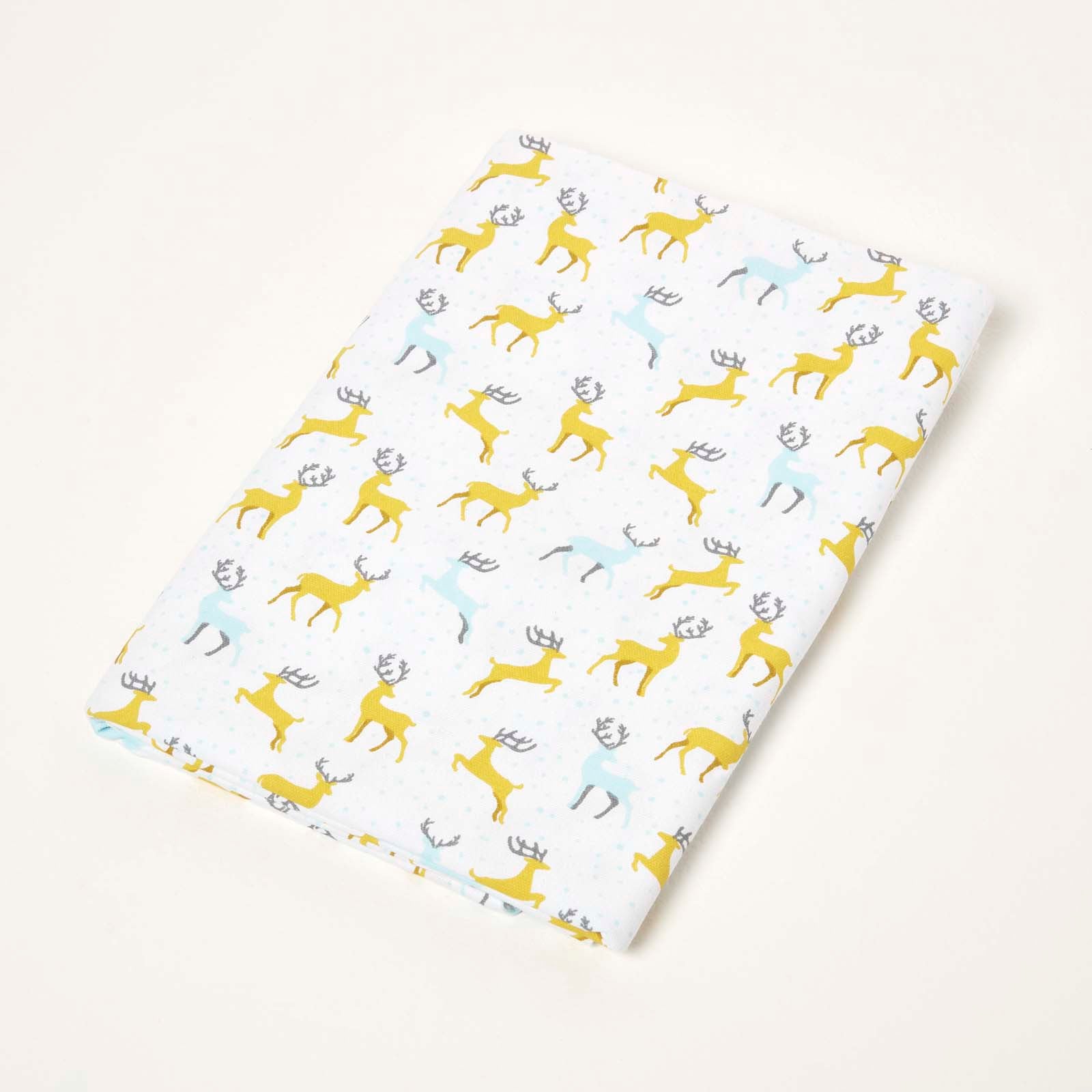 Majestic Stag 100% Cotton Grey Christmas Tablecloth | 137 x 137cm | Yellow & Grey