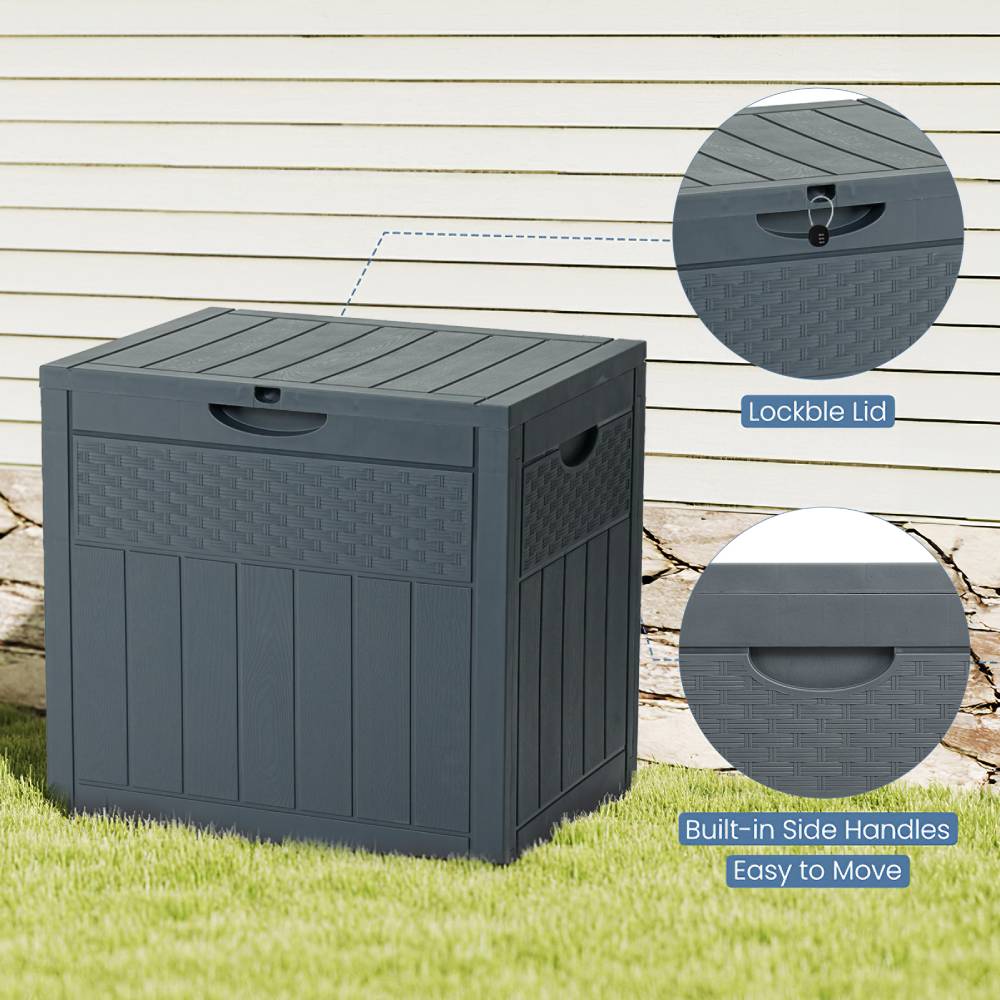 126l Waterproof Plastic Storage Box With Padlock – Rattan Texture Lockable Outdoor & Indoor Storage Container | Grey