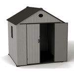 7.38 × 7.38 Ft Garden Tool Shed With Apex Roof & Combination Lock – Heavy-duty Grey Wood Grain Outdoor Storage Shed With Floor, Window & Ventilation Panels