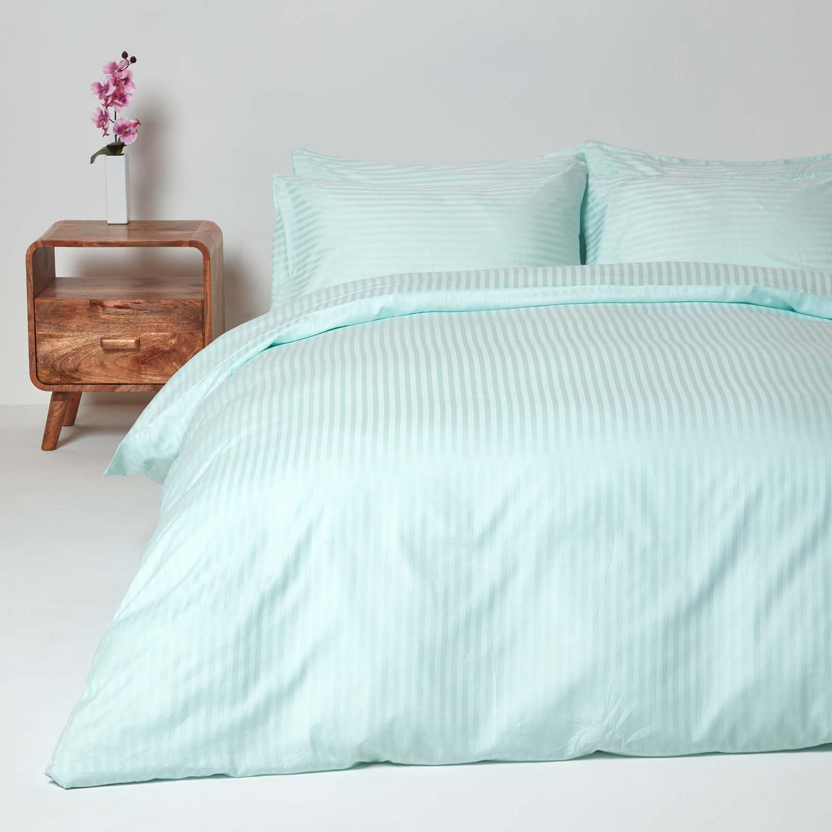 Egyptian Cotton Stripe Duvet Cover With Pillowcase, 330 Tc | Super King | Blue