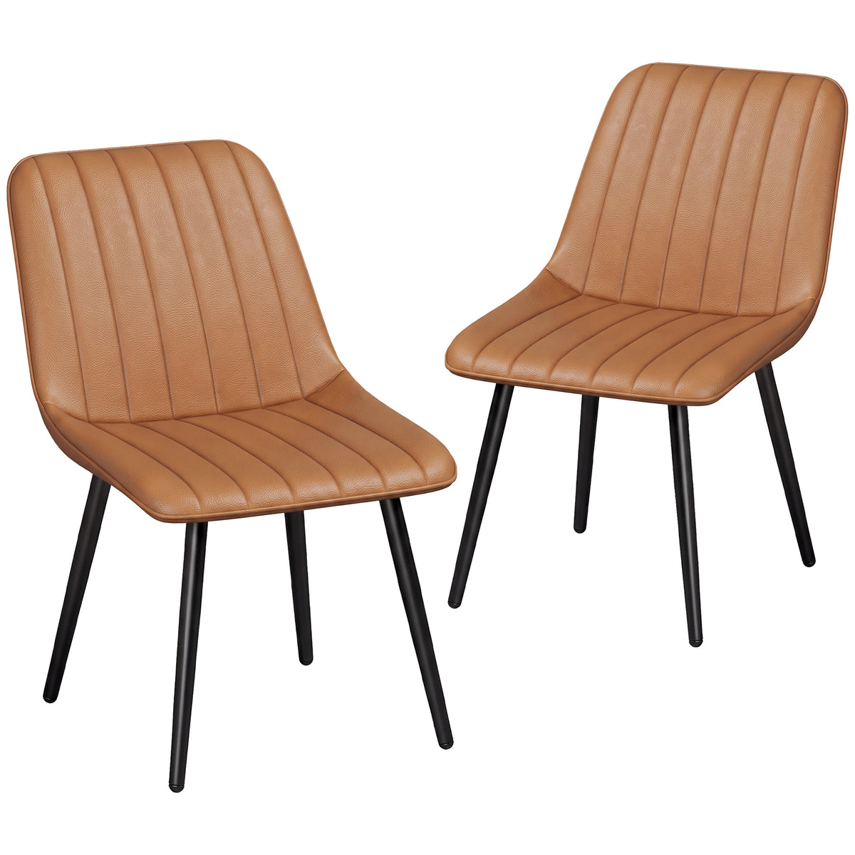 Faux Leather Upholstered Kitchen Chairs With Metal Legs | Brown