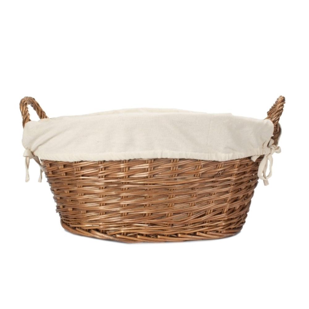 White Cotton Lined Light Steamed Round Laundry Basket | White