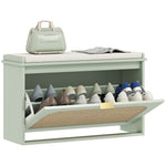 Boho Shoe Bench With Padded Seat And Flip-drawer | Light Green