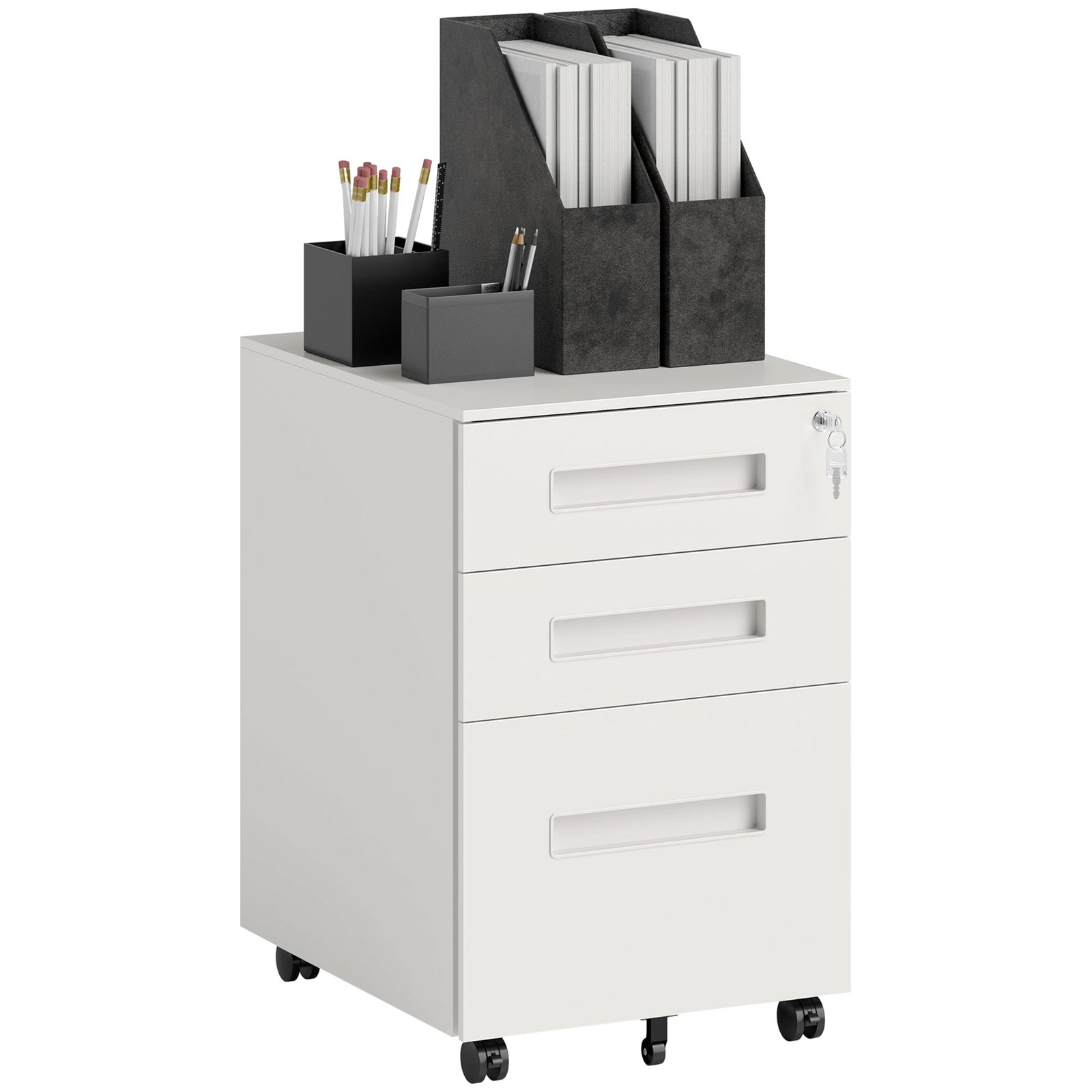 Lockable Mobile Filing Cabinet W/ 3 Drawers | Large | White
