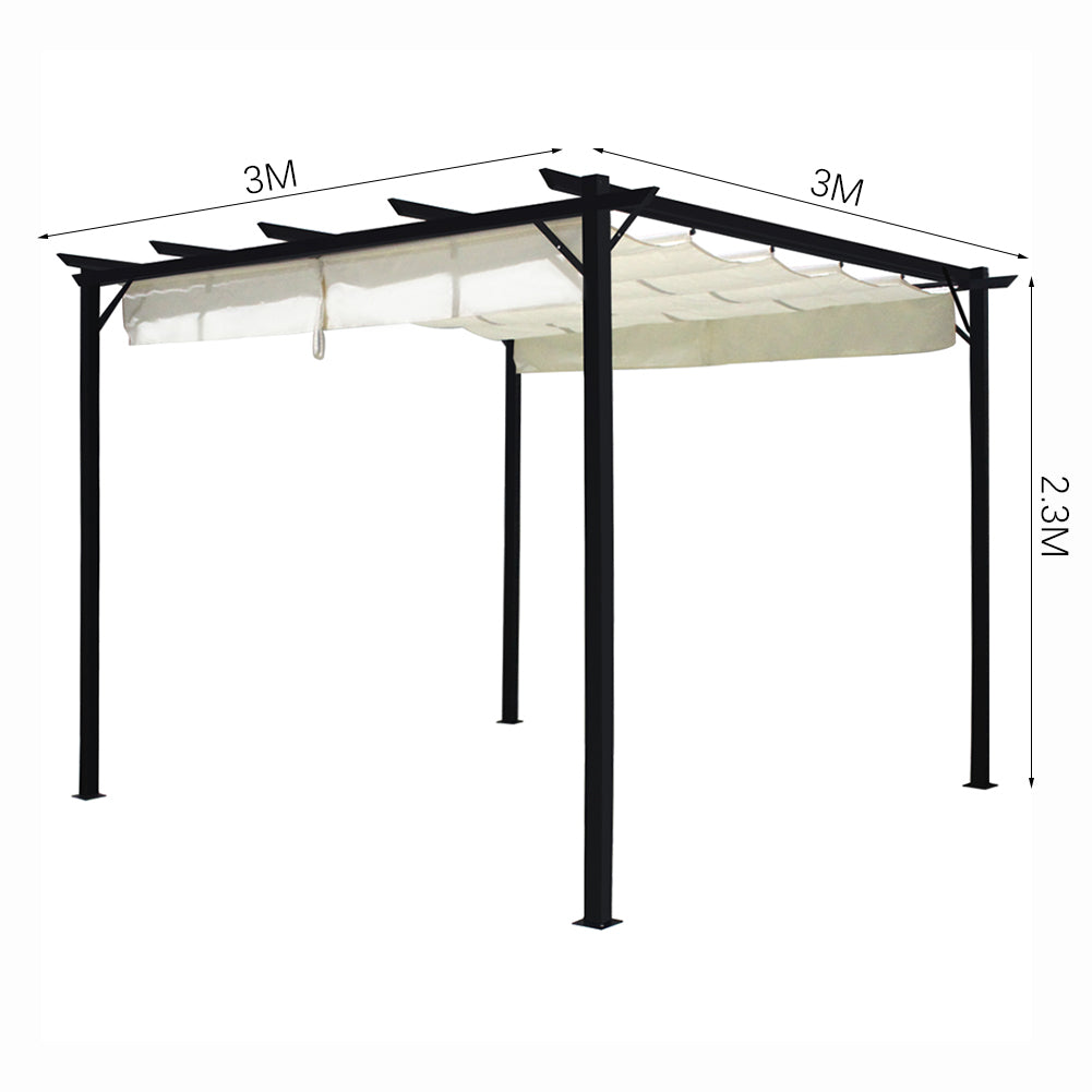 3m X 3m Outdoor Retractable Steel Pergola With Pa-coated Polyester Canopy