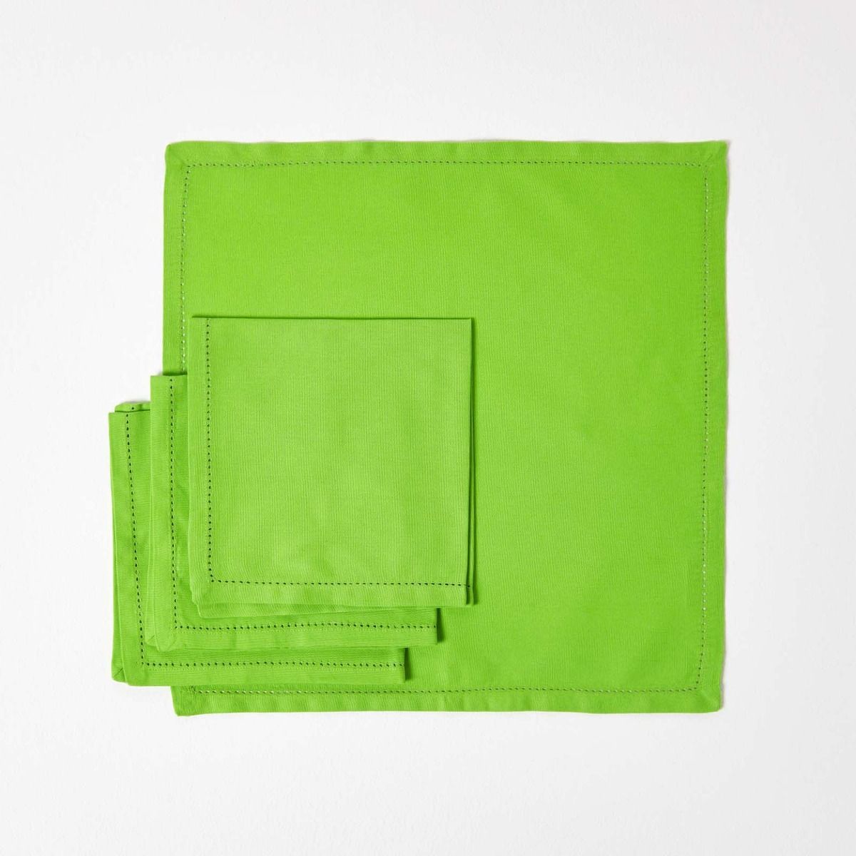 Plain Cotton Fabric 4 Napkins Set | 45cm x 45cm | Lime Green