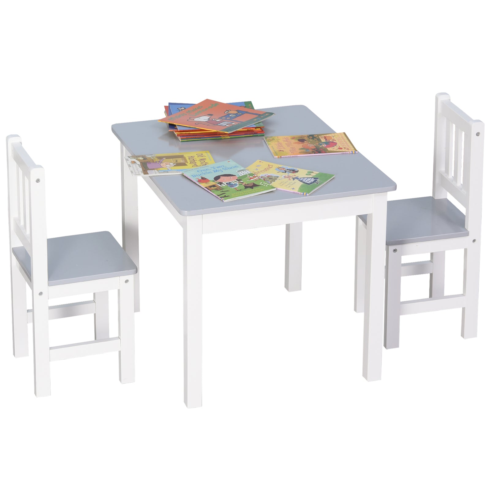 Kids Table And 2 Chairs Set 3 Pieces Toddler Multi-usage Desk Indoor Grey