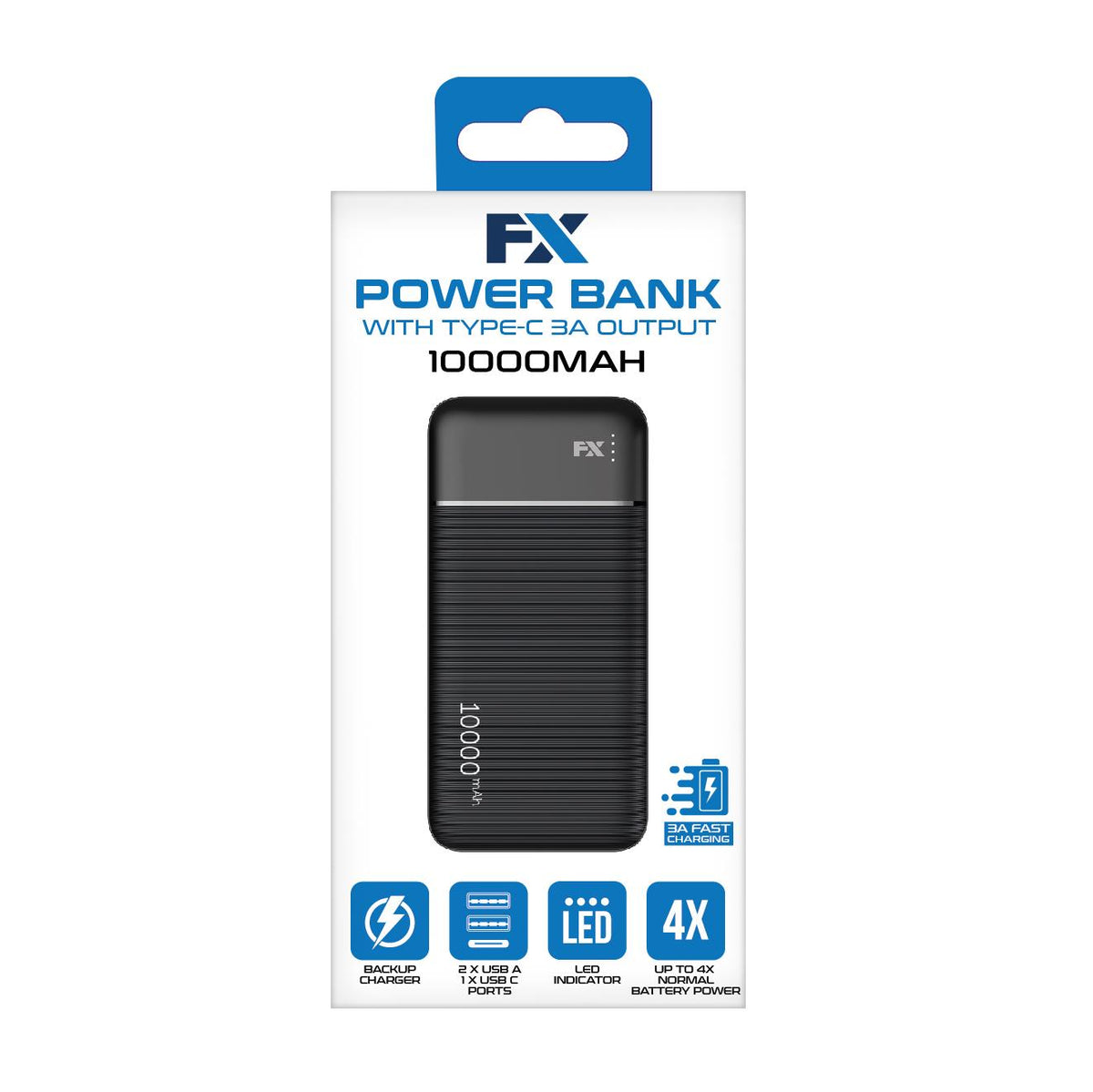 10,000 Mah Powerbank With Type-c 3a Output, Black