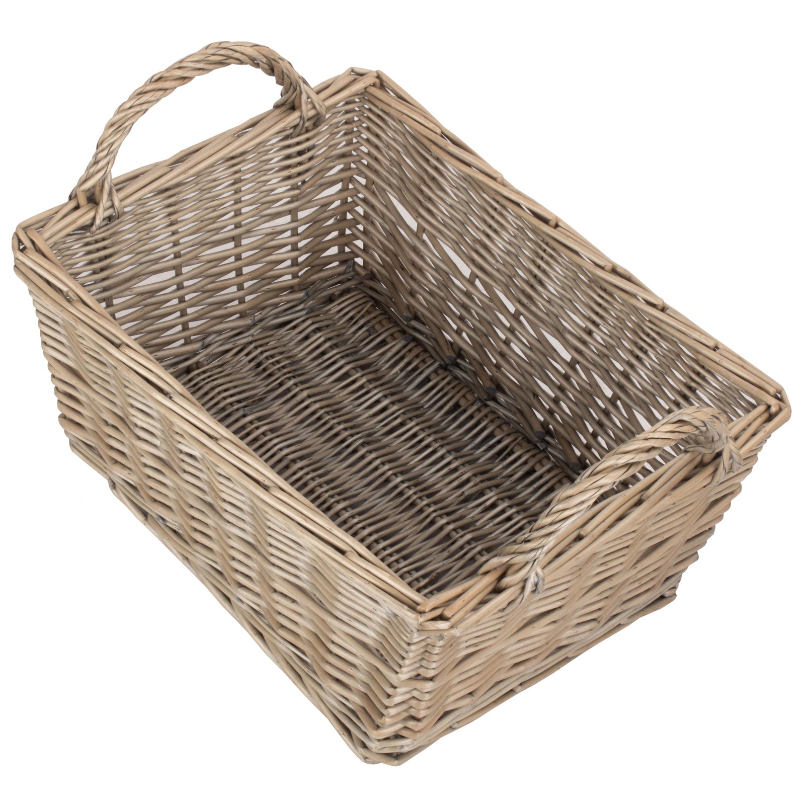 Wicker Antique Wash Finish Handled Unlined Storage Basket | Large | Brown