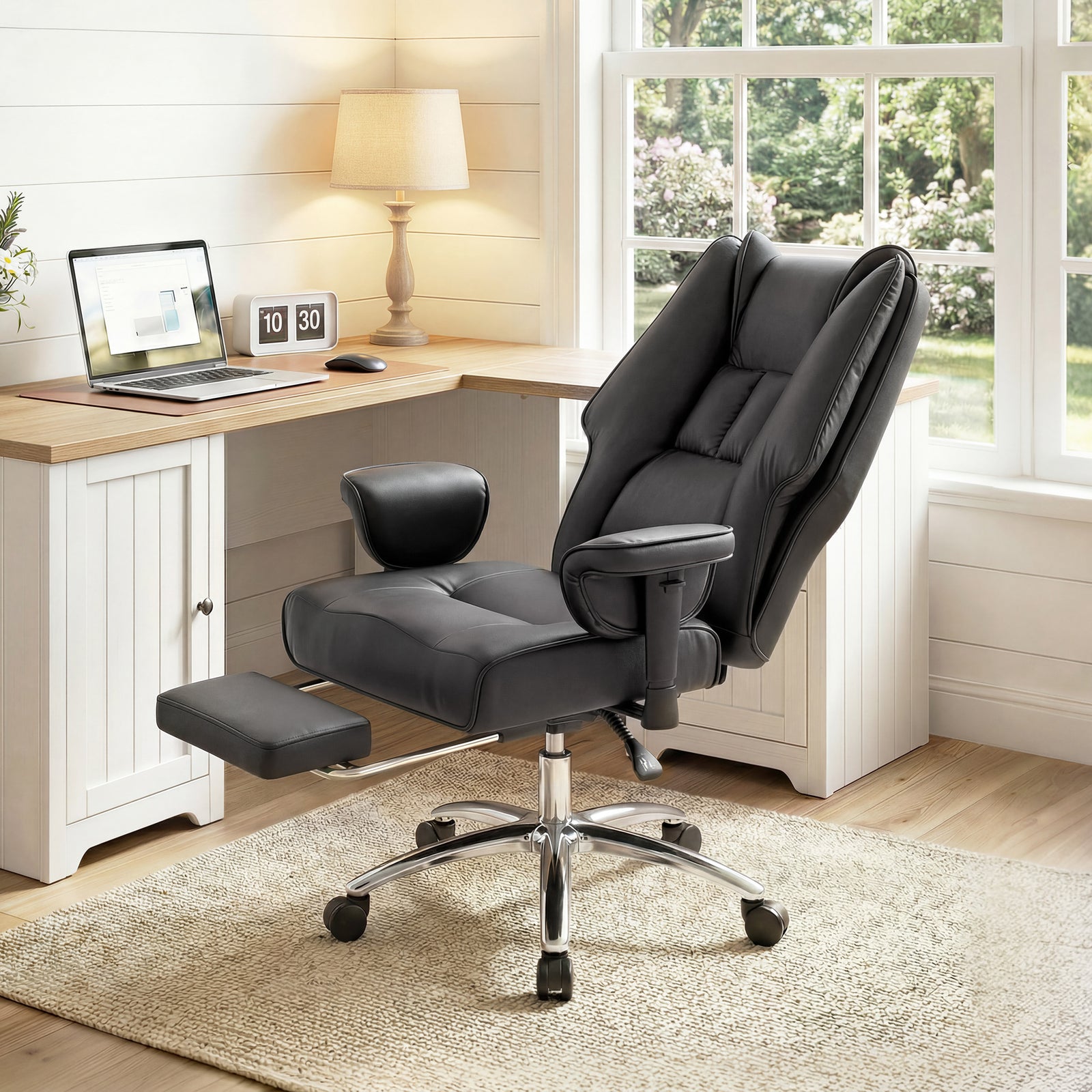 Executive Office Chair, Reclining Desk Chair With Footrest | Black