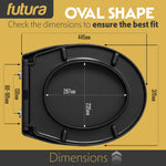 Toilet Seat Soft Close Oval Shape, Premium Thermoplastic, Quick Release, Top & Bottom Fixings | Black