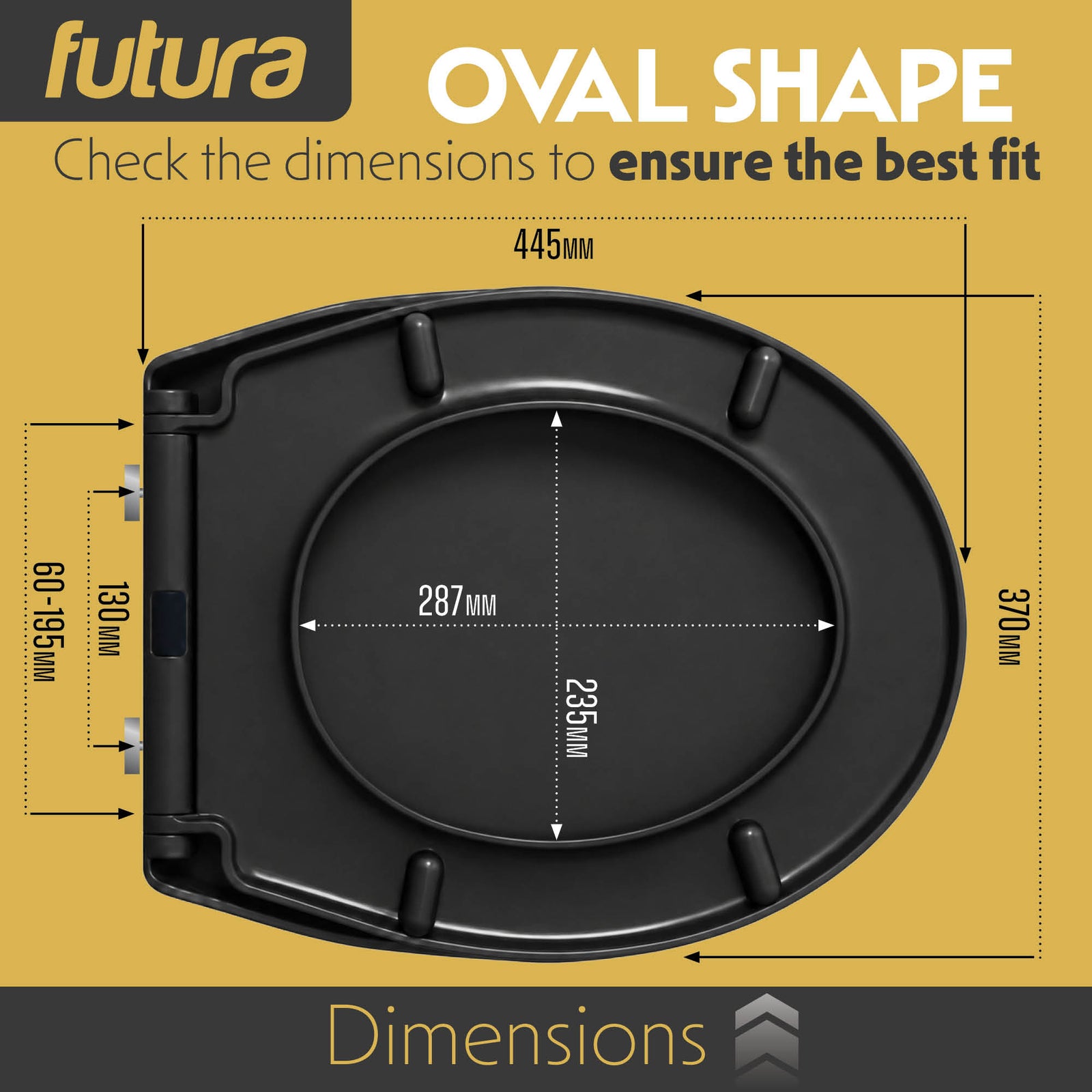 Toilet Seat Soft Close Oval Shape, Premium Thermoplastic, Quick Release, Top & Bottom Fixings | Black
