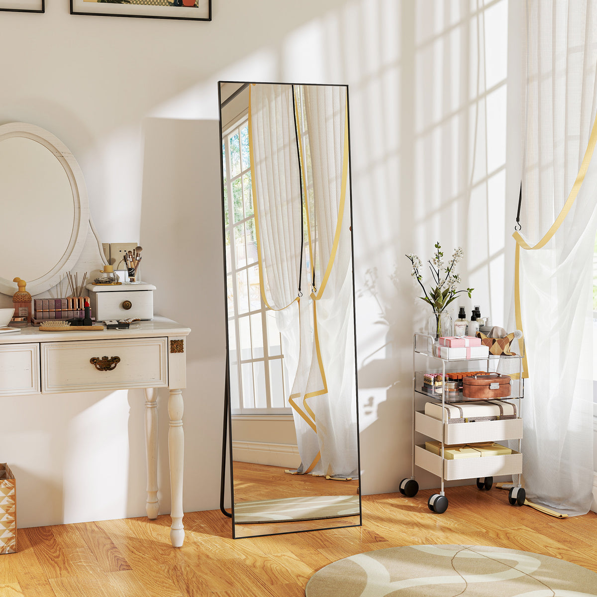 HOMCOM Full Length Mirror, Standing Or Wall-mounted Dressing Mirror, Black