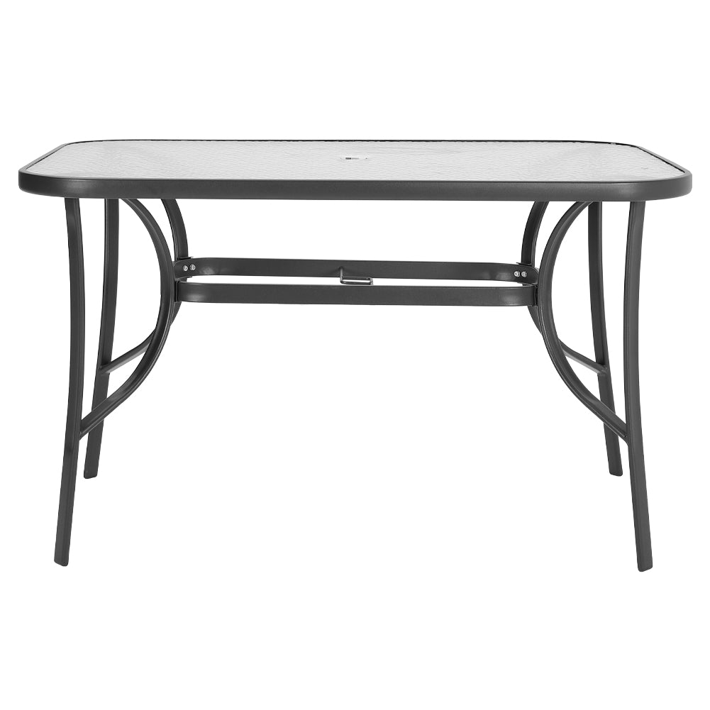 Rectangula Tempered Glass Outdoor Coffee Table With Parasol Hole - 120/150 Cm W X 80/90cm D X 72cm H | Medium | Black
