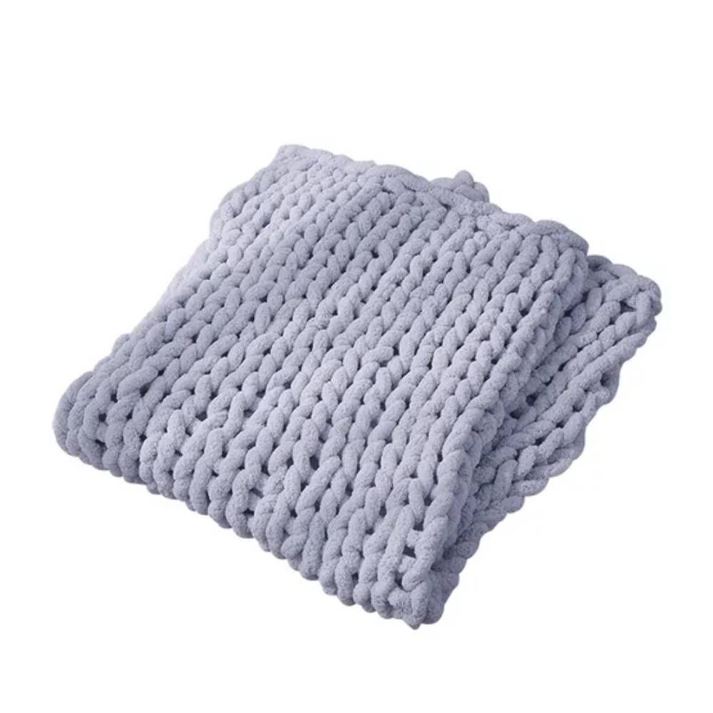 Stretchable Chunky Knit Handwoven Chenille Throw Blanket | Large | Grey