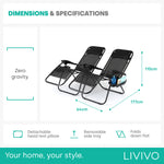 Livivo Livivo Gravity Chair Set Of 2 With Side Tables - Zero Gravity 120kg Black