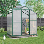 Polycarbonate Greenhouse With Base – Aluminum Frame Walk-in Greenhouse With Sliding Door & Ventilation Window For Plants & Flowers, Green, 4 x 6ft