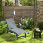 Wooden Sun Lounger Outdoor Patio Sun Bed W/ Pull-out Table
