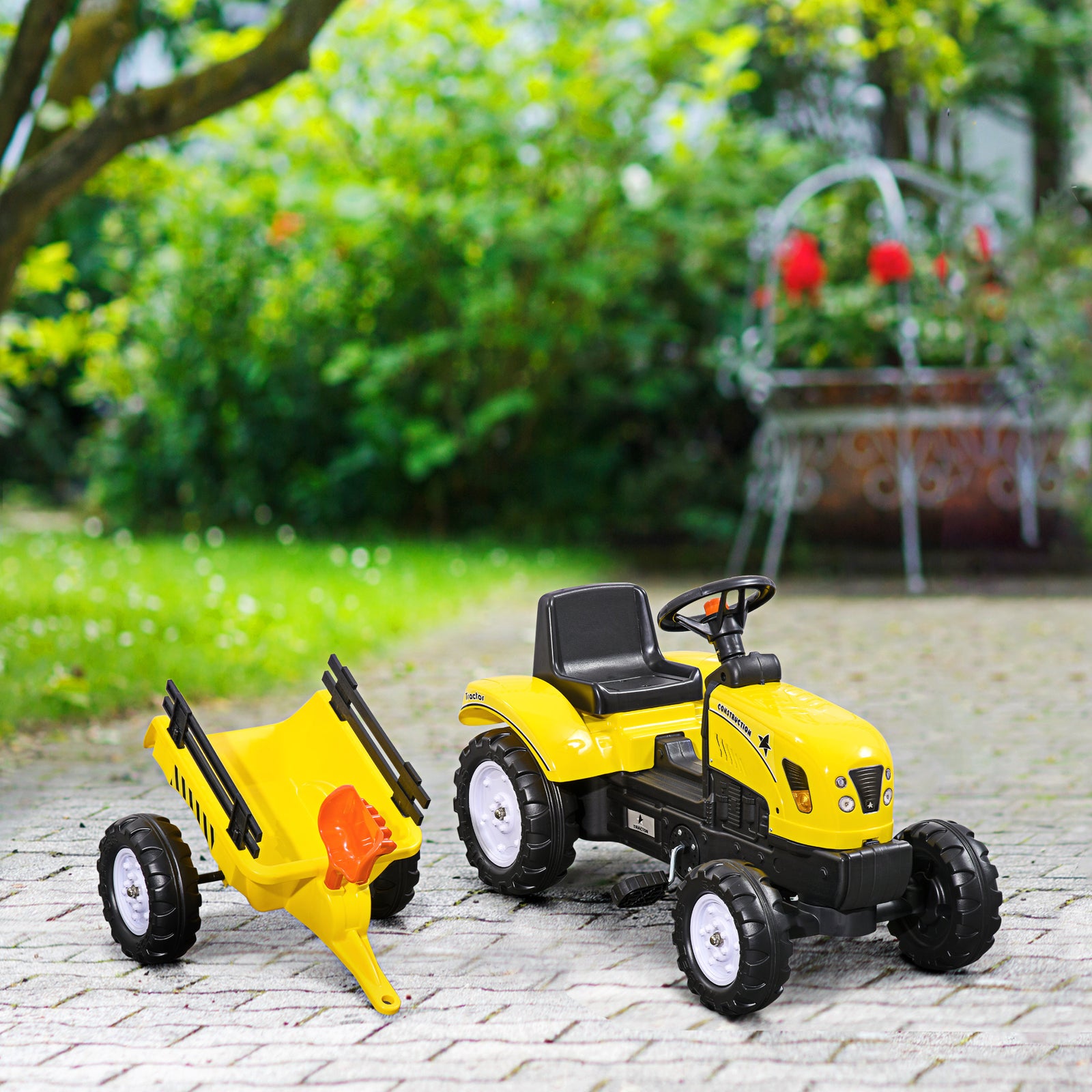 Pedal Go Kart Ride On Tractor With Shovel & Rake Four Wheels Child Toy