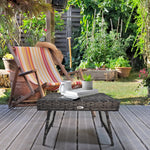 Foldable Rattan Coffee Table, Metal Frame, Mixed Grey