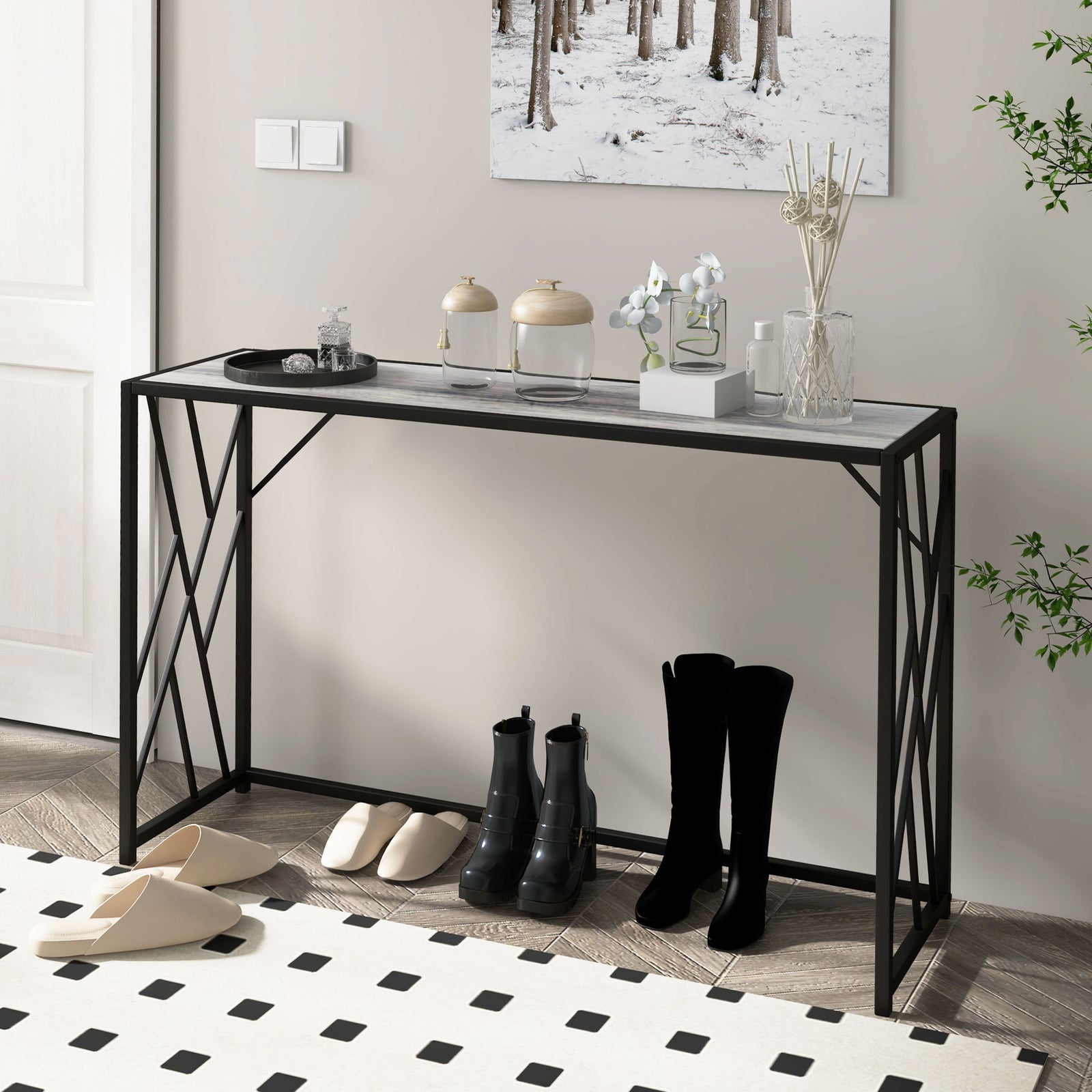 Vintage Sofa Table, Metal Frame Console Table For Hallway