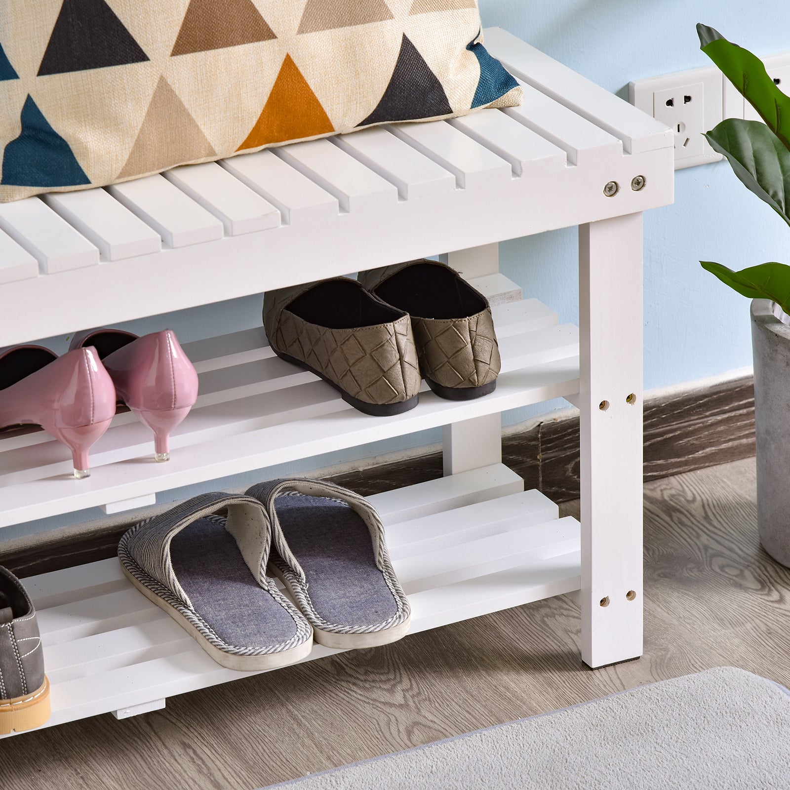 3-tier Open Shoe Rack Hidden Storage Wood Frame