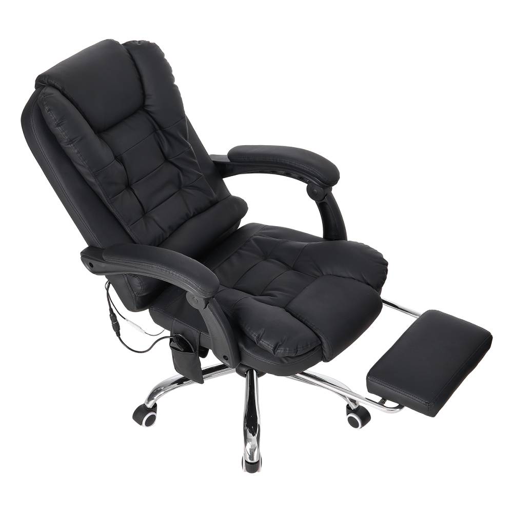 Black Pvc Executive Office Chair – High Back, Reclining 135°, Adjustable Gas Lift, Footrest, 360° Swivel, 7-point Massage