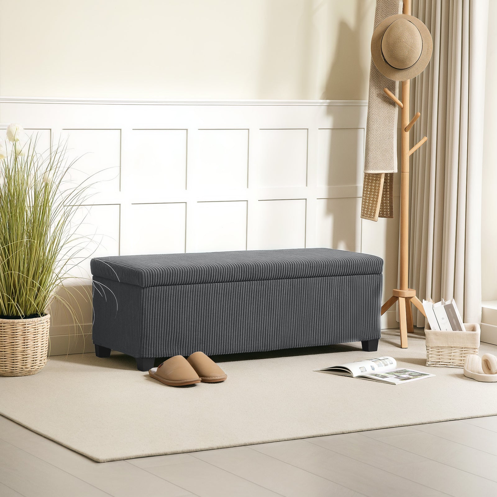 Storage Ottoman With Lid, 112cm Bench Chest Box | Grey