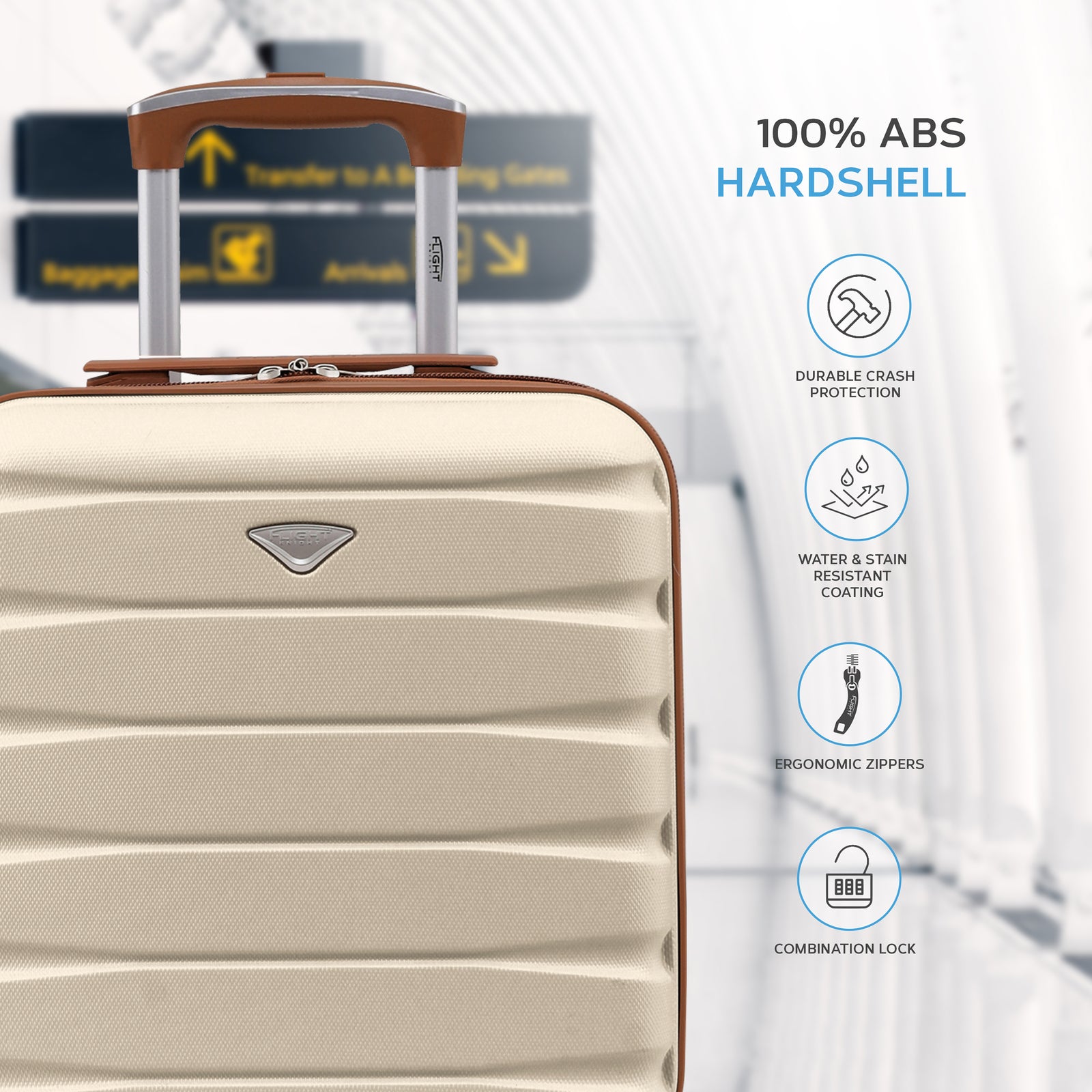 45x36x20cm Lightweight Underseat Cabin Carry On Suitcase - 100+ Airline Approved - Hard Shell Luggage - 4 Wheels | 45 x 36 x 20cm | Cream