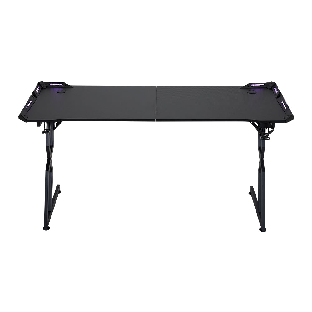 120cm/140cm/160cm W Gaming Desk With Mouse Pad, Cup Holder & Headphone Hook Sturdy Computer Table With Led Lights | Small | Black