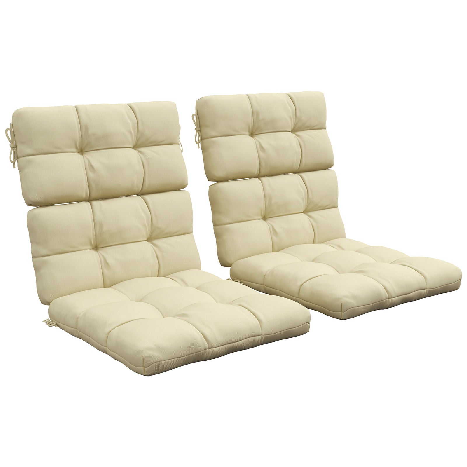 2pc Outdoor Seat Cushion With Backrest, Ties, For Garden | Beige