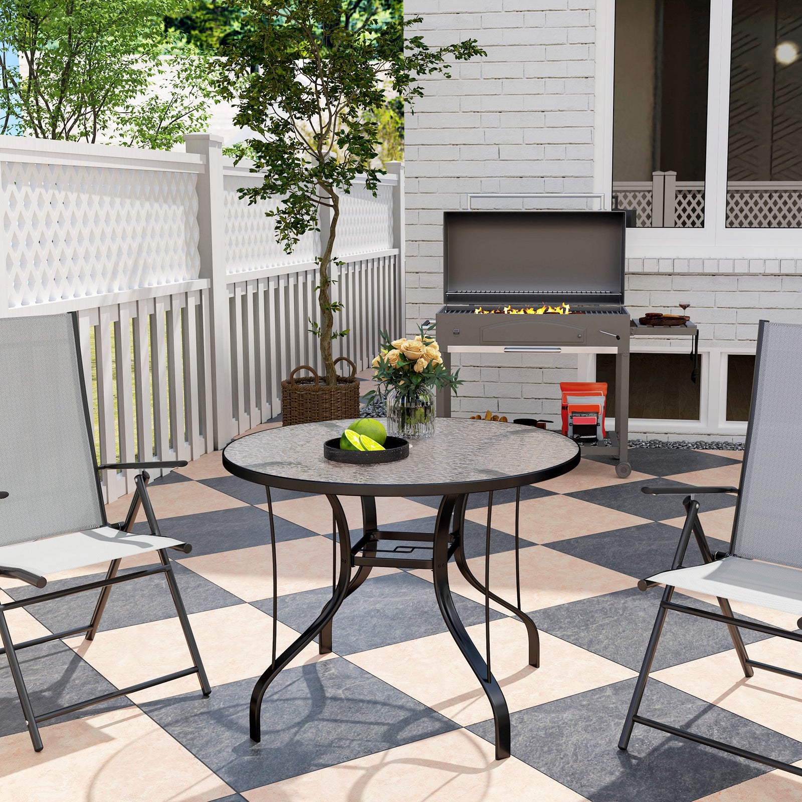Outdoor Dining Table W/ Parasol Hole, Round