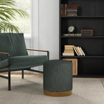 Modern Round Footstool, Fabric Upholstered Foot Rest | One Size | Green