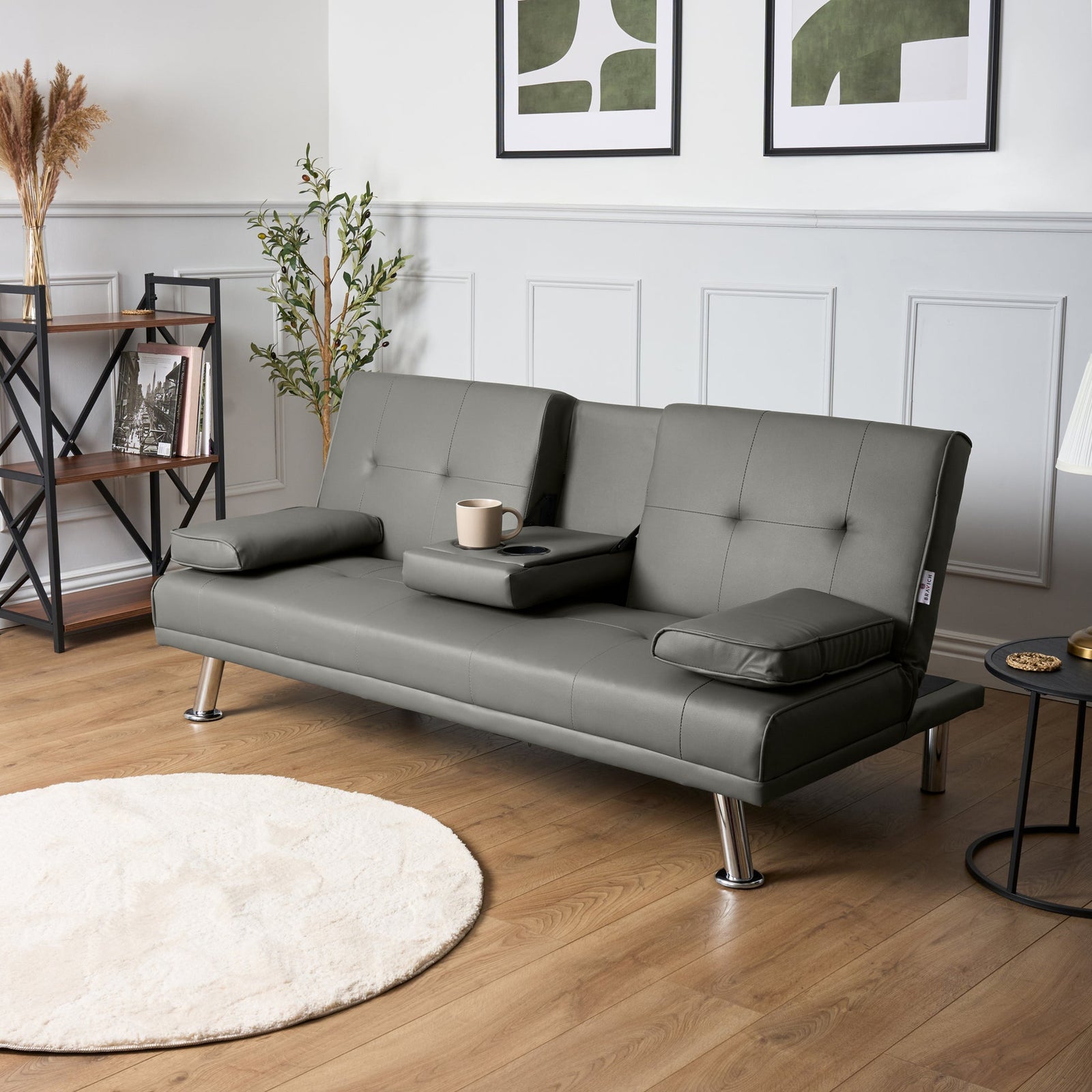 Faux Leather Click Clack Sofa Bed - 2 Seater | Grey