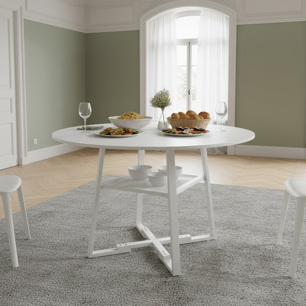 120cm Dia X 76cm H Round Dining Table With Storage Shelf | White