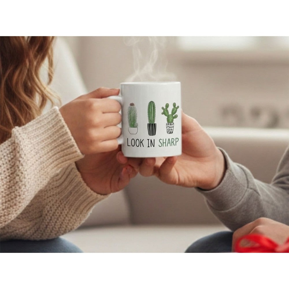 Dyzi Look In Sharp Cactus Quote Ceramic Coffee Mug White