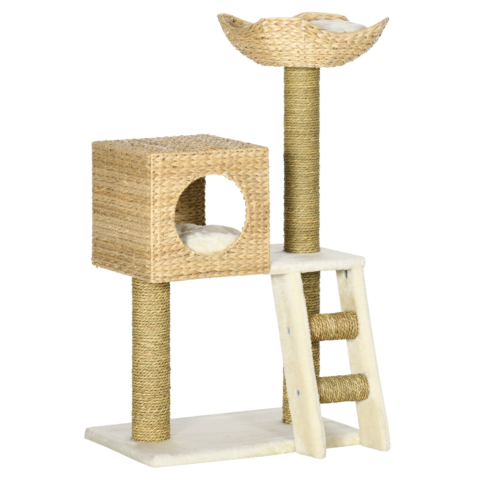 Cat Tree Kitten Tower Cattail Weave W/ Scratching Posts, Bed, House